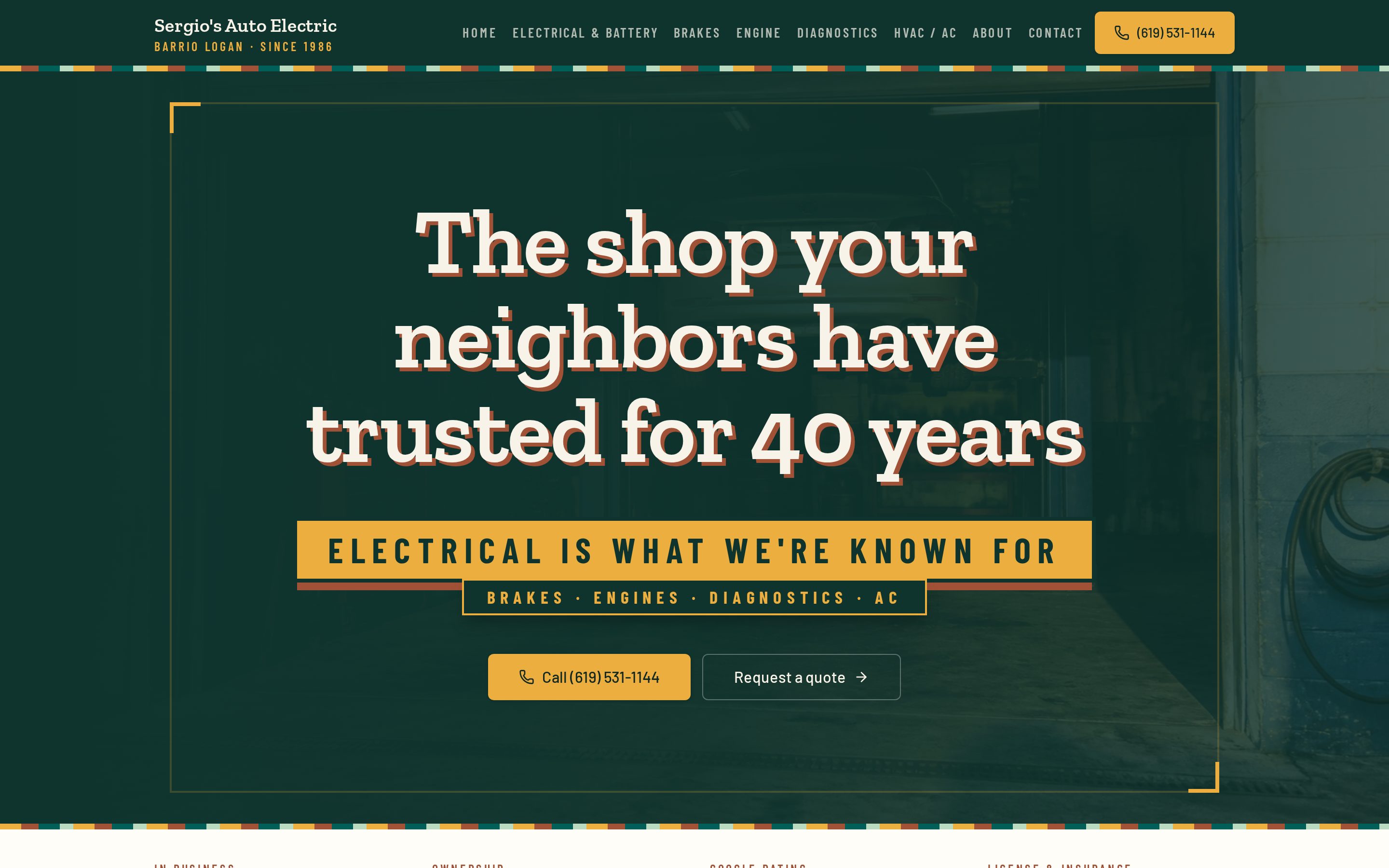 Homepage of the Sergio's Auto Repair website